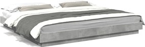 vidaXL betonszürke szerelt fa ágykeret LED-del 180x200 cm