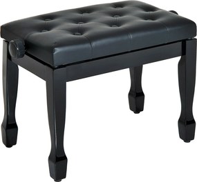 HOMCOM Zongoraszék, Zongorapad, Szétnyitható Magasságú Szék Zenei Eszközökhöz, Tömbfa és Műbőr Fekete 64 x 35 x 45-55 cm | Aosom