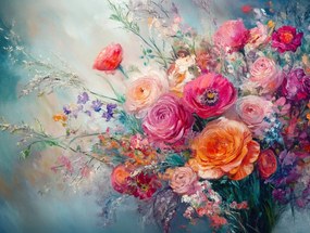 Vászonkép Canvas Dekoráció Természet Mezei Virágok Csokor Rózsák 100x75