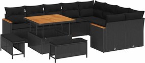 vidaXL Kerti Kanapé Szett párnával tárolóval 12 pcs Fekete Poly Rattan