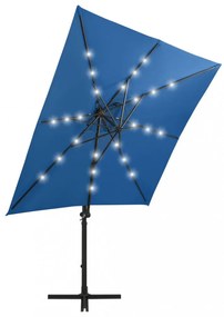 azúrkék konzolos napernyő rúddal és LED-fényekkel 250 cm