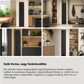 Öltözőszekrény fém munkahelyi mély 2 ajtós fekete, 292x1720x600 mm: BARTEK 1 Plus D600