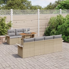 8 darabos Kerti Kanapé Szett Párnákkal Bézs Poli Rattan Acacia
