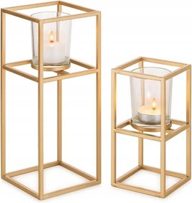 2 db-os arany geometrikus gyertyatartó szett 15cm és 23cm