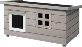 PawHut Macska Ház Aszfalt Tetővel, Ablakos Macska Bújóhely Kutyák Számára - Télálló Fenyő Szürke Fekete 87 x 52 x 44 cm | Aosom