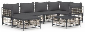 7 részes antracitszürke polyrattan kerti ülőgarnitúra párnákkal