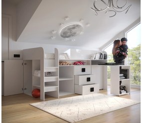 Kombinált gyerekágy 90 cm Toreno 1 (fehér + fényes fehér + szürke fényes foganytúk). 1083311