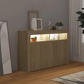 sonoma tölgy színű tálalószekrény LED-ekkel 115,5 x 30 x 75 cm