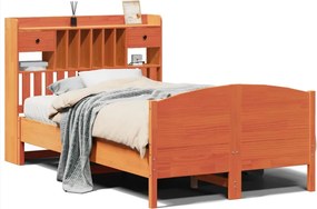 vidaXL barna tömör fenyőfa könyvespolcos ágy matrac nélkül 135 x 190cm