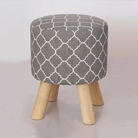 Puff, szürke szövet nyomattal/fenyő, TAFEL NEW