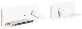 2 db-os falilámpa készlet fehér, LED-del, USB és indukciós töltővel - Riza