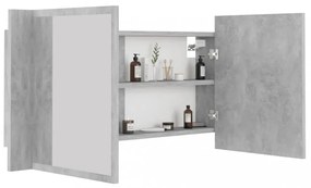 betonszürke akril LED-es tükrös fürdőszobaszekrény 90x12x45 cm