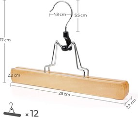 12 db fa nadrágakasztók csúszásmentes, natúr