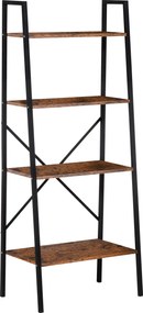 HOMCOM Létra Polc Ipari Könyvespolc 4 Polccal Nappaliba, Irodába, Tanuláshoz 60x35x145cm Rusztikus Barna | Aosom