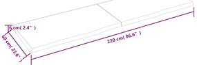 sötétbarna kezelt tömör tölgyfa asztallap 220x60x(2-6) cm