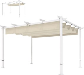 Outsunny 3,90 x 2,97 m behúzható tetős pergola — mágneses zár, UPF 30+ napvédelem, önálló kerti pavilon lefolyóval, bézs | Aosom
