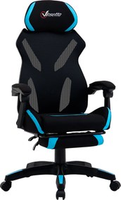 Vinsetto Játékos Fotel Deréktámasszal, Ergonomikus Irodai Fotel Állítható Magassággal Fekete és Kék Szövetből, 65x65x119-129cm | Aosom
