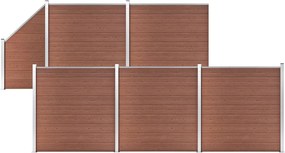 vidaXL 5 négyszögletes és 1 ferde barna WPC kerítéselem 965 x 186 cm