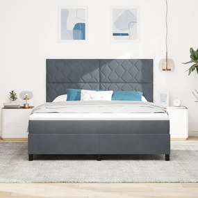 Boxspring Ágy Matraccal Sötétszürke Szuper Király Bársony