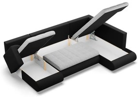 Tokio U sarokkanapé, 3 ágyneműtartóval, fonott + műbőr, jobboldali, szürke - fekete