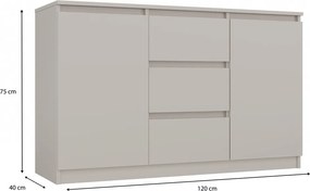 Aldabra 2D4S 120 komód 2 ajtó + 3 fiók, kasmír