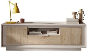 SKY 2.0 TV-szekrény 2 ajtóval és 1 fiókkal, kasmír színű laminált vázzal, Cadiz tölgy mintázatú előlapokkal