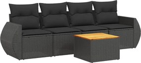 vidaXL 5 részes fekete polyrattan kerti kanapészett párnákkal