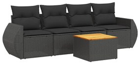vidaXL 5 részes fekete polyrattan kerti kanapészett párnákkal