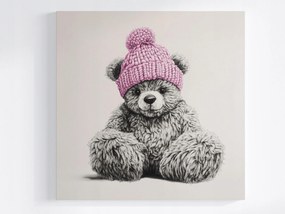 Poszter Mackó Plüss Játék Mackó Sapka Rózsaszín 80x80