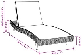 Napozó 1-személy 70 x 197 x 82 cm Poli rattan, fém