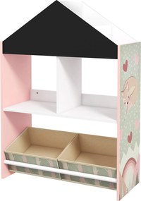 ZONEKIZ Játék Tároló Polc Gyerekeknek Krétatáblával, Gyermekbútor Kihúzható Fiókokkal és Polcokkal, Nappali és Baba Szoba Dekoráció, Rózsaszín | Aosom