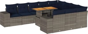 vidaXL 11 részes szürke polyrattan kerti ülőgarnitúra párnákkal
