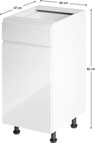 Alsószekrény, fehér/fehér extra magasfényű, balos, AURORA D40S1