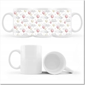 Nyomott mintás bögre Pasztell motívum rózsaszín lufikkal