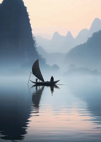 Poszter 67,5x95cm Magányos hajókirándulás a folyón