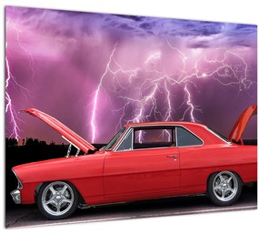 Piros autó képe (üvegen) (70x50 cm)