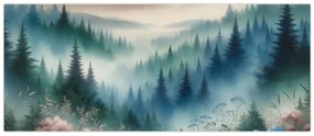Kép - Erdős táj köddel (120x50 cm)