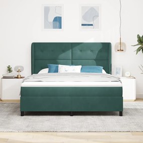 Boxspring Ágy Matraccal Sötétzöld 180x200 cm Bársonyos