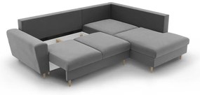 Világosszürke bársony kinyitható tárolóhelyes sarokkanapé (jobb oldali-L alakú) Kyoto – Cosmopolitan Design