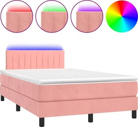 vidaXL rózsaszín bársony rugós és LED-es ágy matraccal 120 x 190 cm