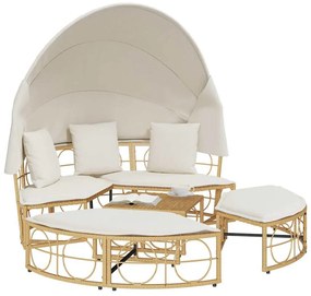 Polyrattan kültéri napozóágy napellenzővel és párnákkal
