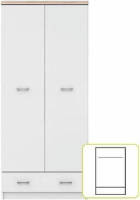 kétajtós szekrény 2D1S, fehér/tölgy sonoma, TOPTY TYP 01