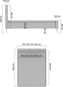 Nicole franciaágy 160x200 arany lábakkal - bézs Velluto 2 bársony