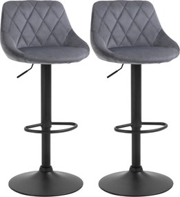 HOMCOM 2 db Bárszék Magasságállító Mechanizmussal, Fém Alap és Műbőr Ülés, Modern Forgószék Háttámmal és Lábpihenővel, 46x48x83-104cm, Szürke és Feket