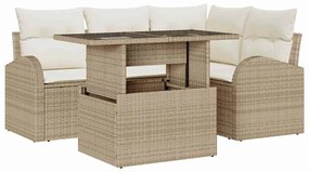 vidaXL Kerti Kanapé Szett párnával tárolóval 5 pcs Bézs Poli rattan