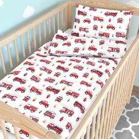 Goldea gyermek pamut ágyneműhuzat kiságyba - tűzoltóautók 90 x 130 és 40 x 60 cm