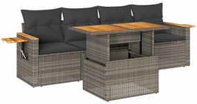 vidaXL 5 részes szürke polyrattan akácfa kerti ülőgarnitúra párnákkal