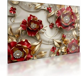 Üveg kép - 3D piros-arany virágok (70x50 cm)