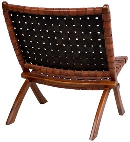 Perugia Bőrből készült összecsukható fotel, barna teak fa lábakkal