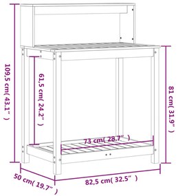 impregnált fenyőfa ültetőasztal polcokkal 82,5 x 50 x 109,5 cm